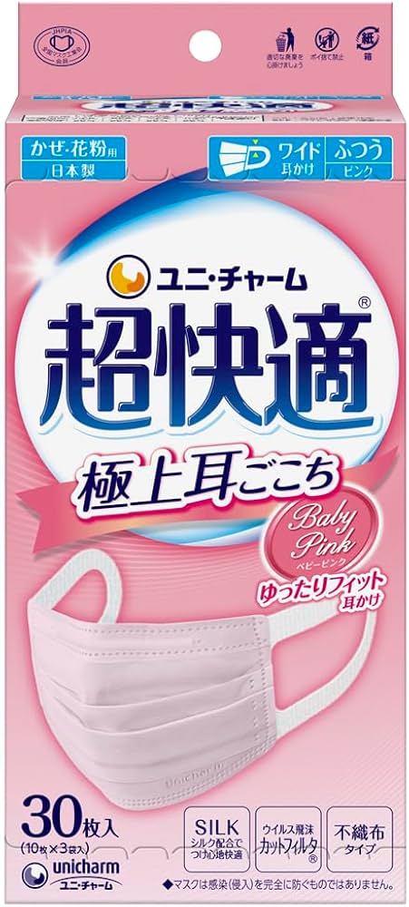 Amazon.co.jp: 超快適マスク 風邪・花粉用 プリーツタイプ ピンク
