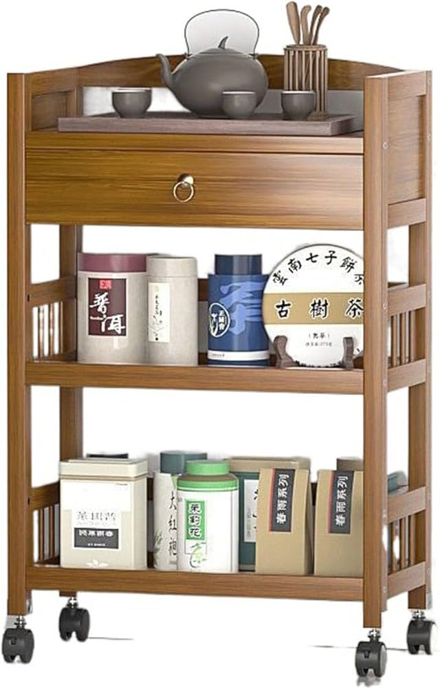 Amazon.co.jp: 竹製収納ラック 3層 移動式 ワゴン 茶棚 木製 収納