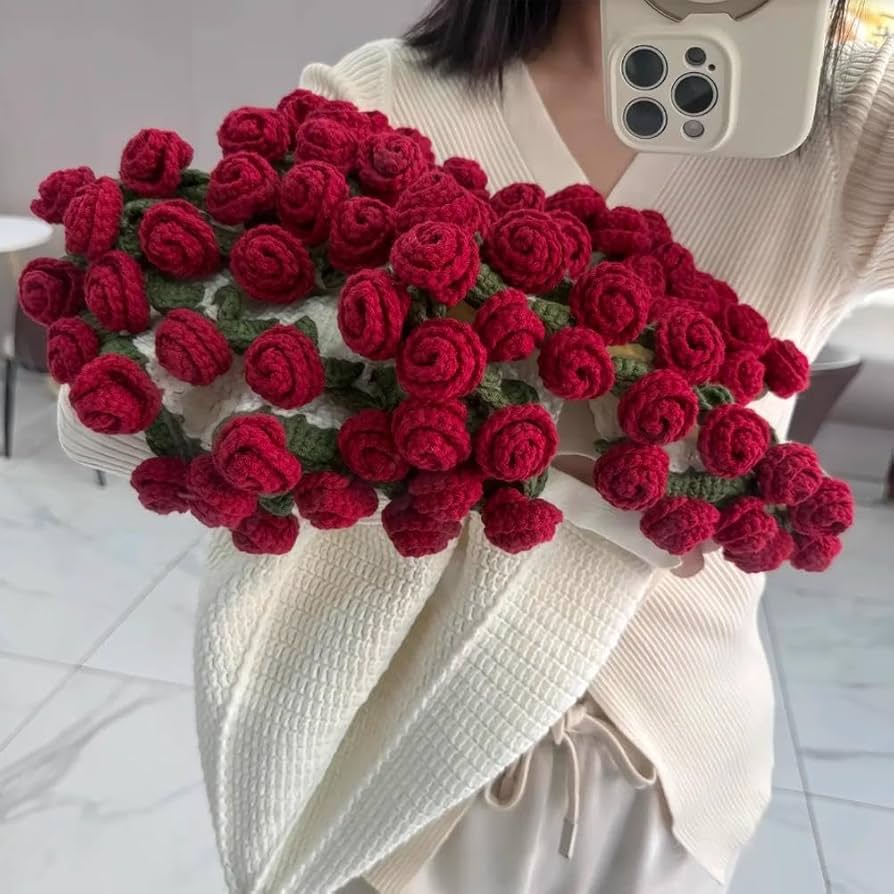 Amazon｜HFSAZJのロマンチックなバラの花束ブランケット、手編みのDIY