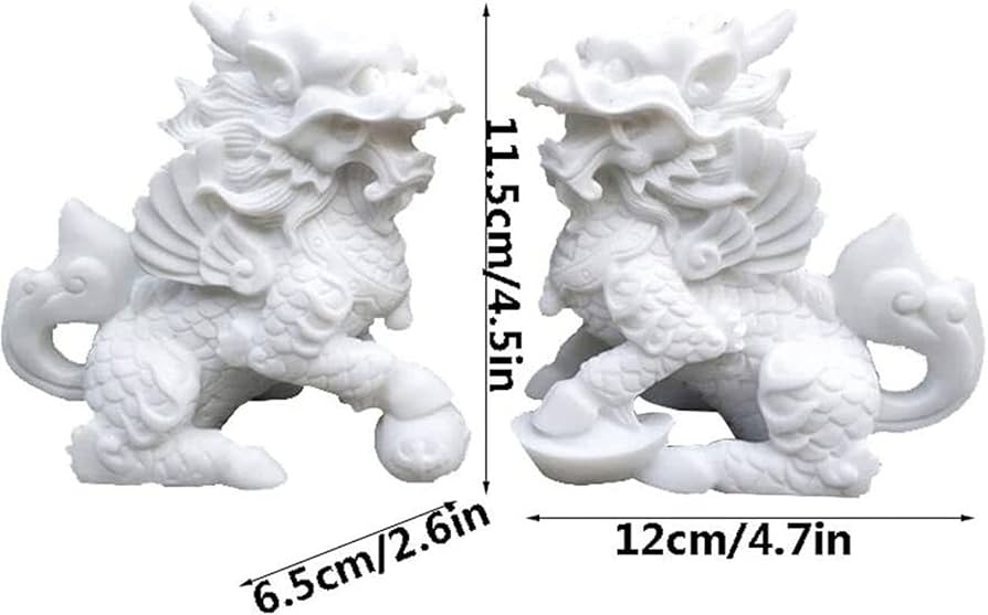 Amazon｜風水像、中国風水麒麟/チーリン像のペア、繁栄の白い麒麟石の