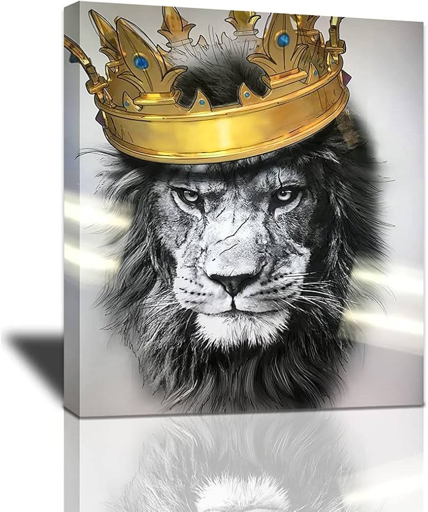 Amazon.com: Black and White Lion with Crown Canvas Wall Art