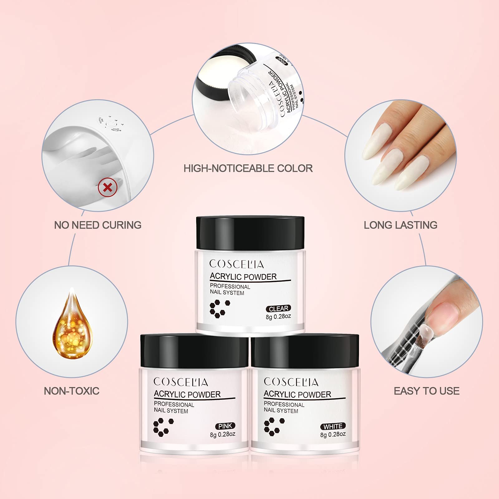 Amazon.co.jp: COSCELIA アクリルパウダー セット ネイル 長さだし