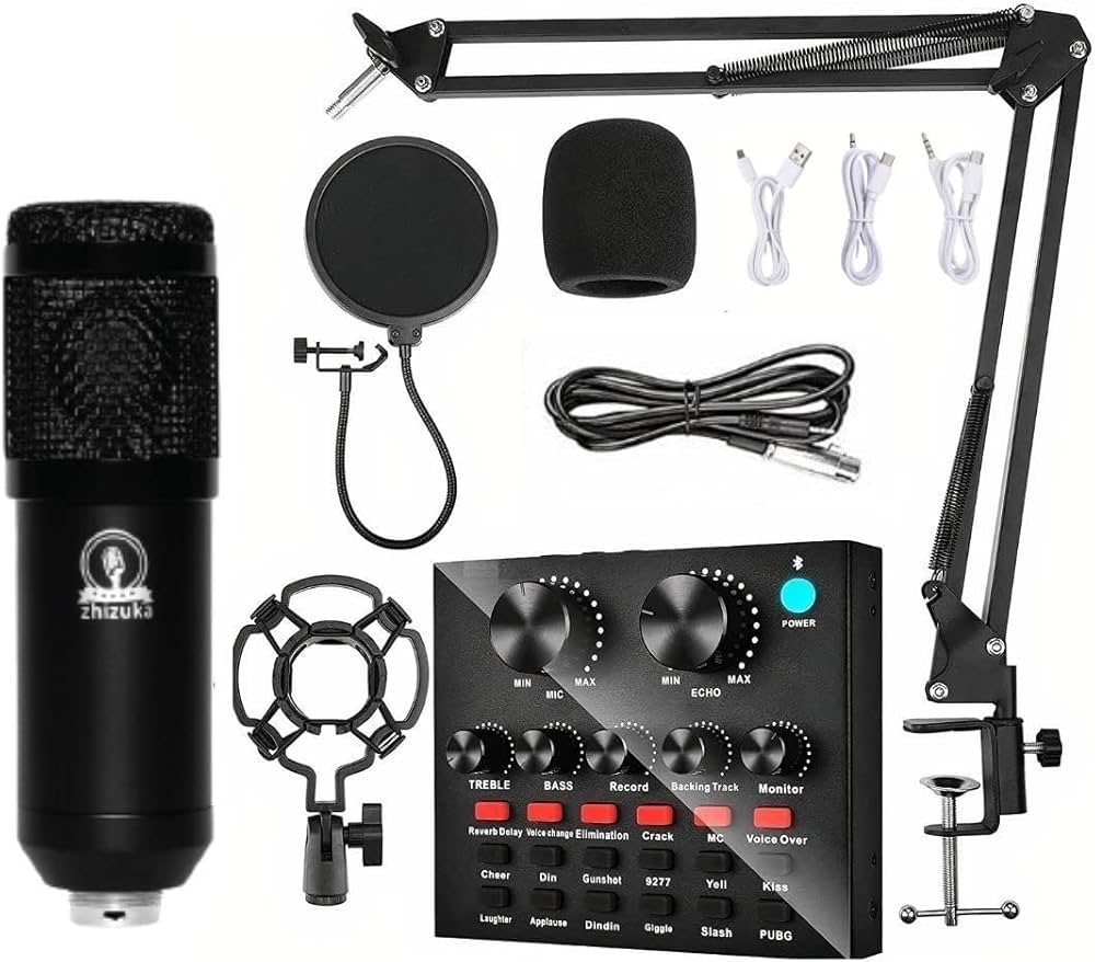 ZHIZUKA Condenser USB Microphone Set V8 Sound Card Mixer Amplifier