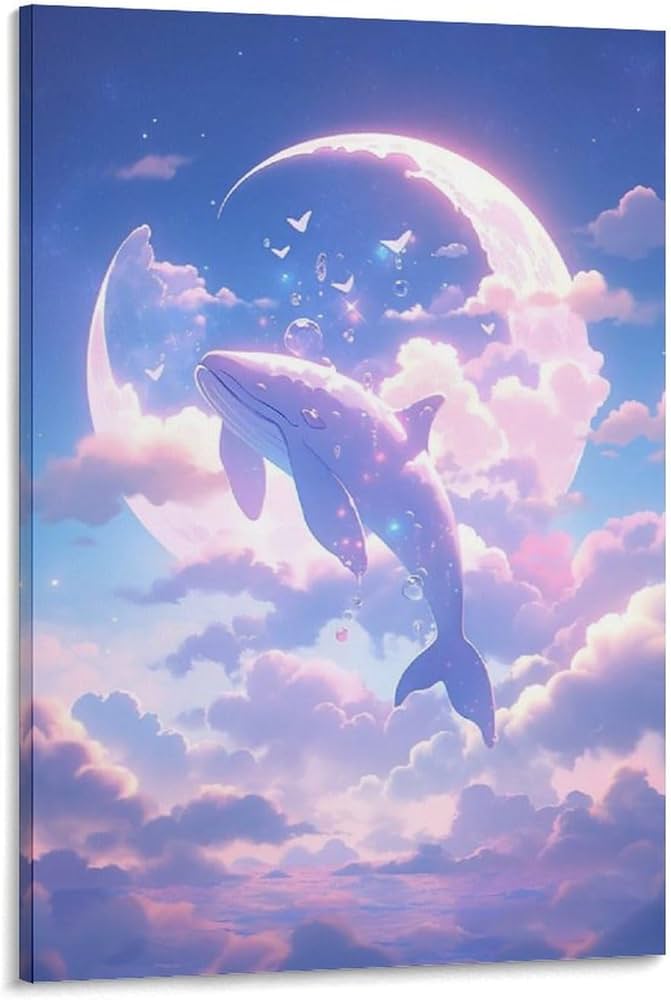 Amazon.co.jp: 絵画 クジラは雲に乗って空を飛びますインテリア 絵画