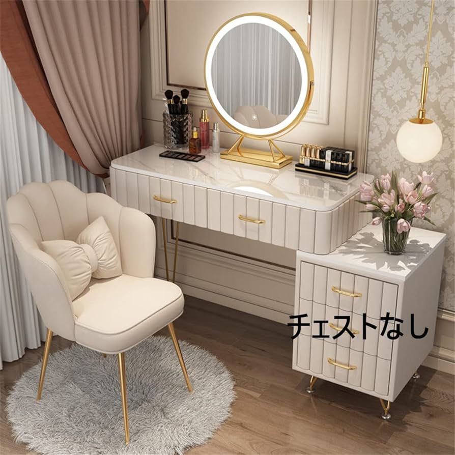 Amazon｜ドレッサー 北欧風 鏡台 オシャレ お姫系 LEDミラー ベロア調
