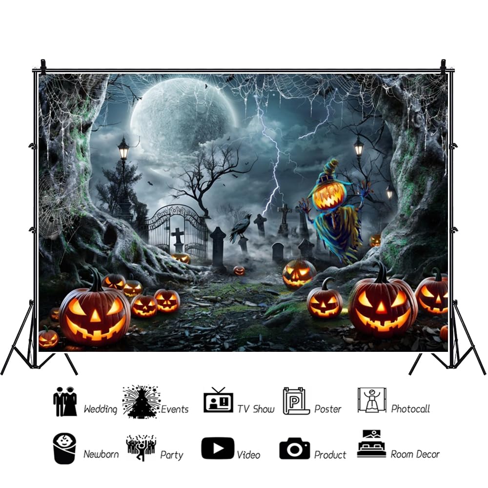 Amazon | Qinunipoto 背景布 ハロウィン ハロウィーンの背景 墓場