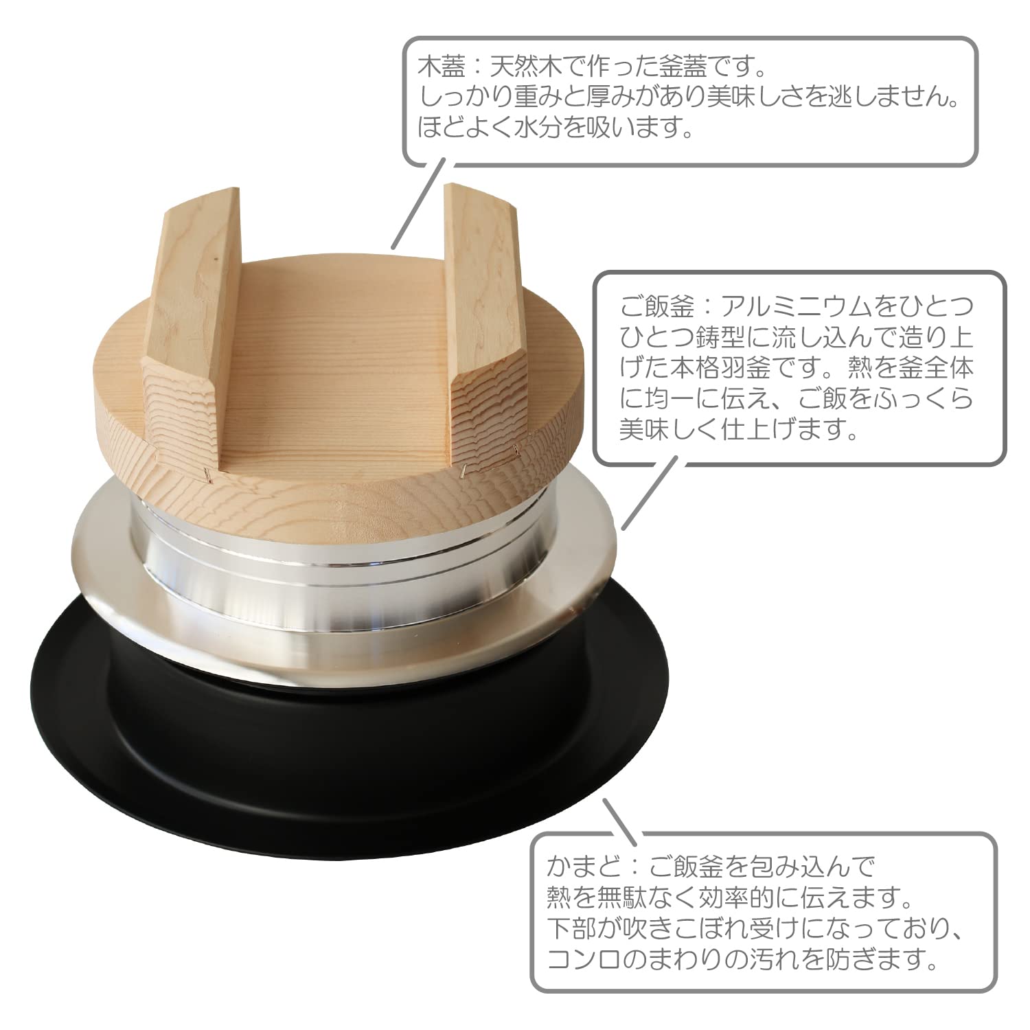 Amazon｜にちにち道具 木蓋の ご飯 釜 2合 炊き 日本製 ガス火対応 釜