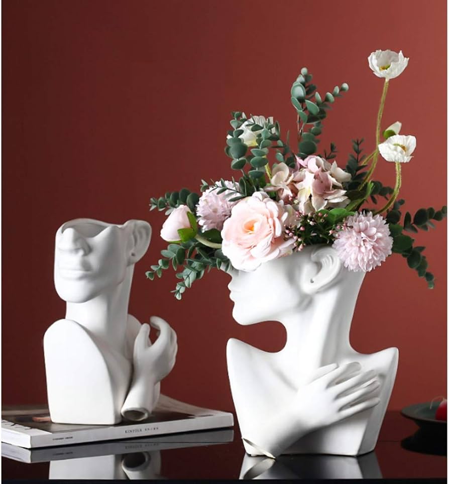 Amazon.co.jp: 花瓶の顔の造花セラミック花瓶、造花の花束、ドライ
