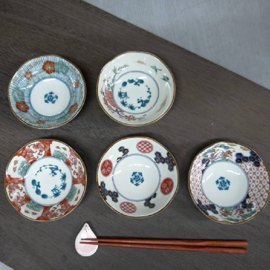 Amazon.co.jp: 美濃焼 染のうつわ 染錦古伊万里小付揃(5客組)草錦花紋