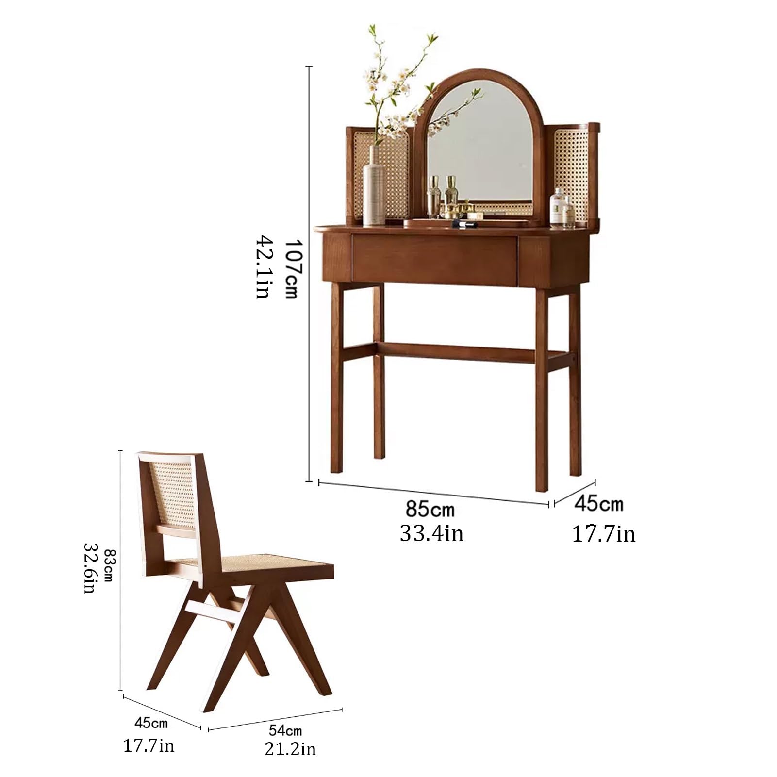 Amazon｜JIAOCKJIAO ラタン製化粧台、取り外し可能なミラー付き