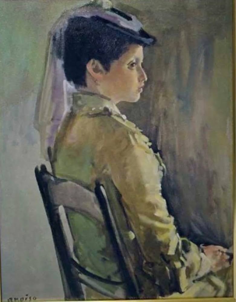 Amazon.co.jp: 小磯良平『婦人像 帽子の女』油彩画 (人物画) F3号