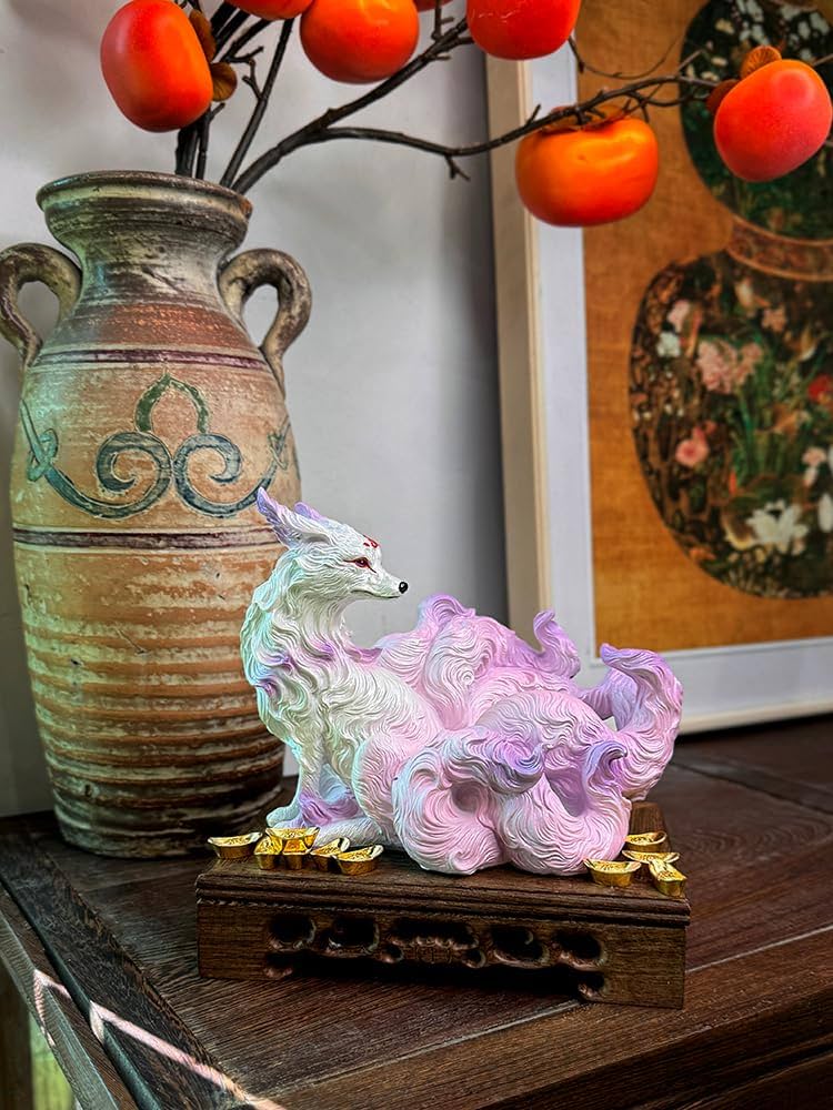 Amazon.co.jp: 九尾の狐 台座付き 置物 玄関 仏壇 飾り 縁起物 玉藻前