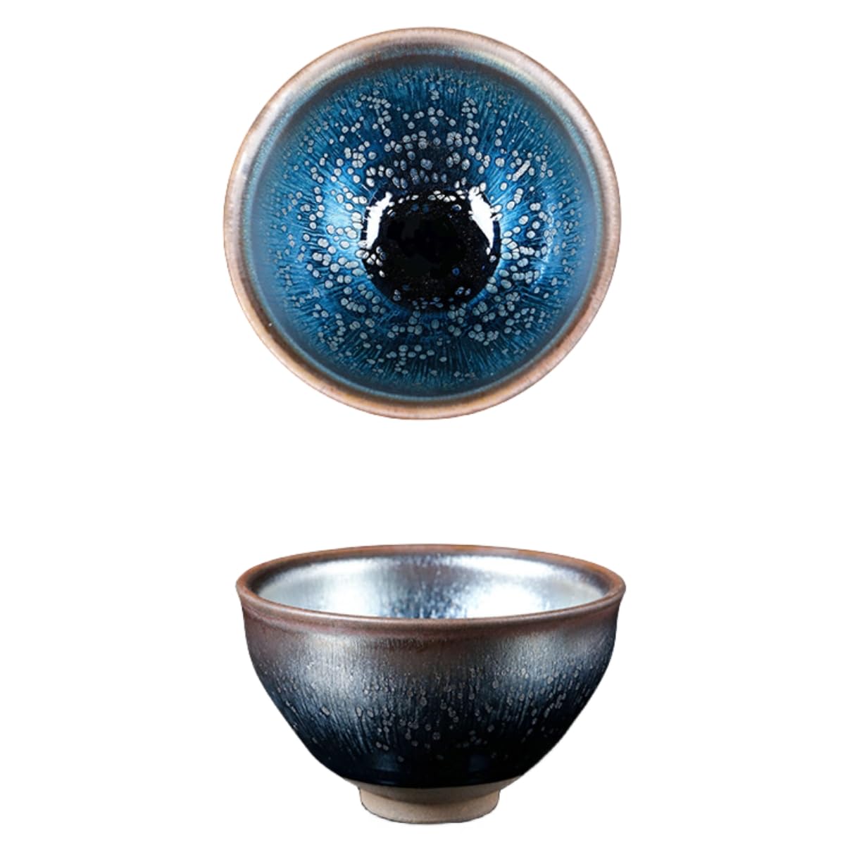 Amazon｜曜変 天目 抹茶碗 油滴ブルー釉 茶碗 手作り 建盞 和食器 天目