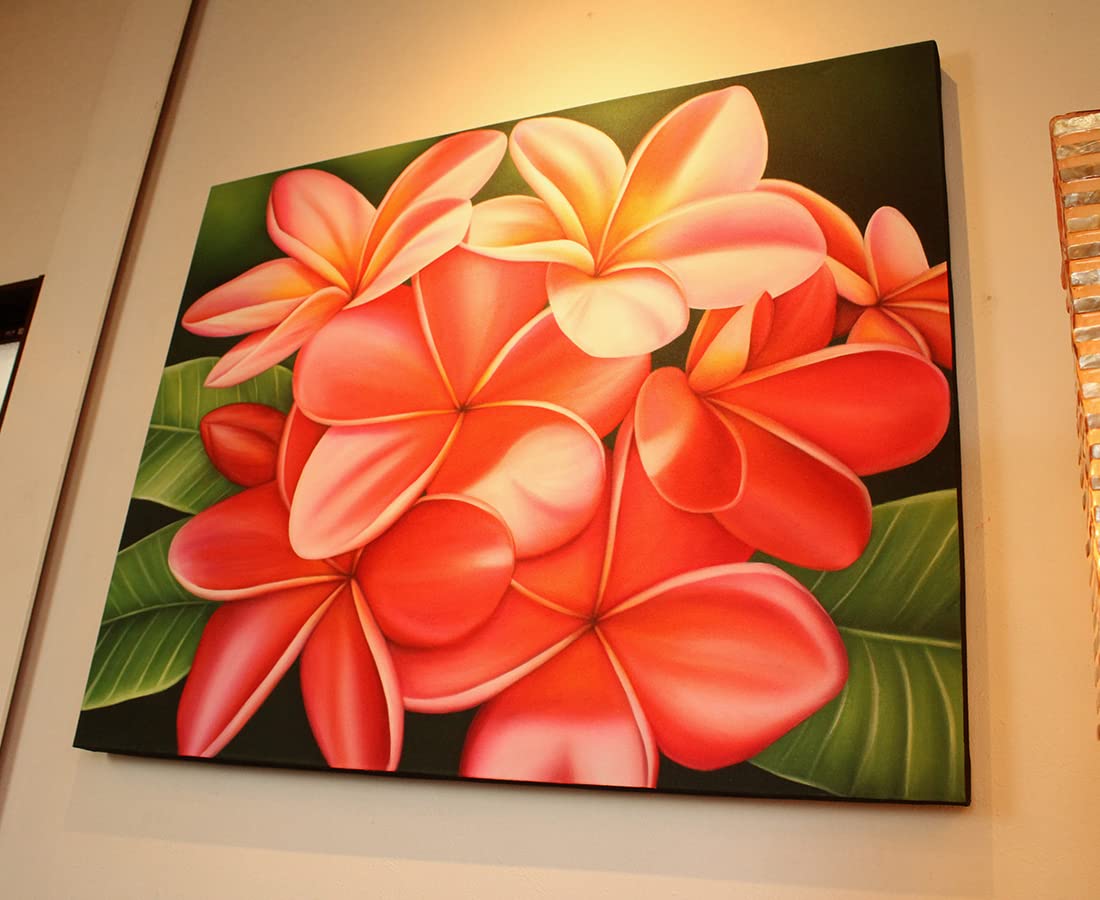 Amazon.co.jp: 絵画 プルメリア ピンク 100×80cm バリ島 アート