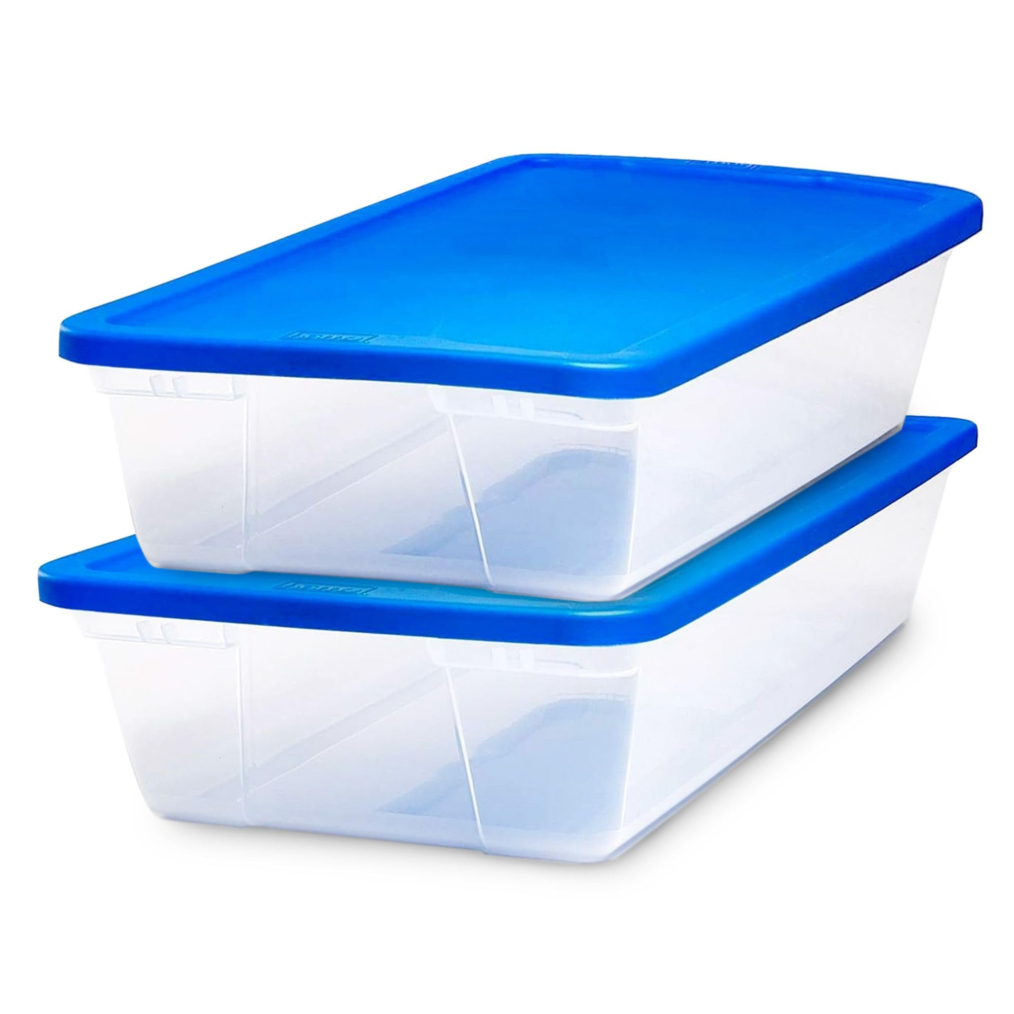 HOMZ 2-Pack Snaplock, Large Clear Plastic Storage Organizer Bins w