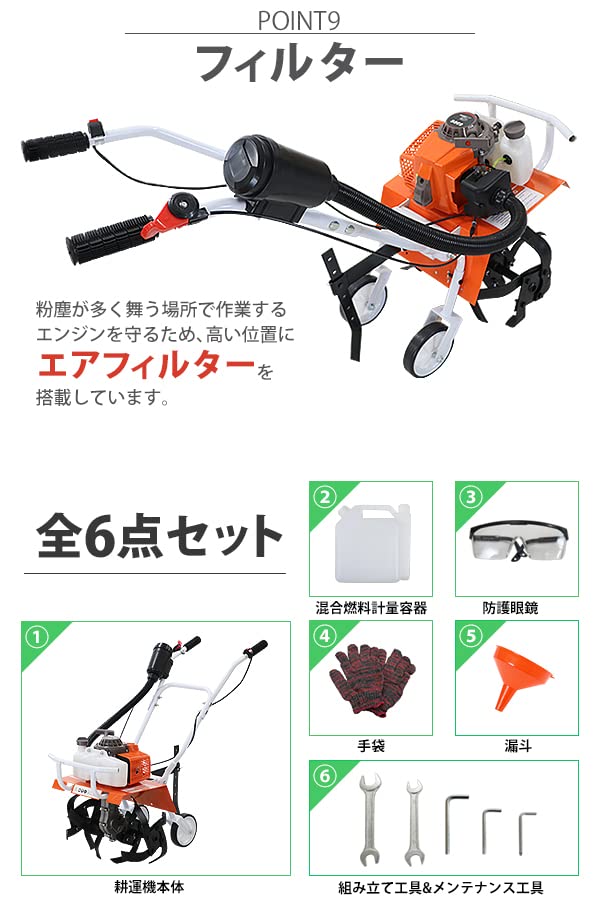 Amazon | 耕運機 手押し式 エンジン式 排気量約63cc 耕幅約45cm 約