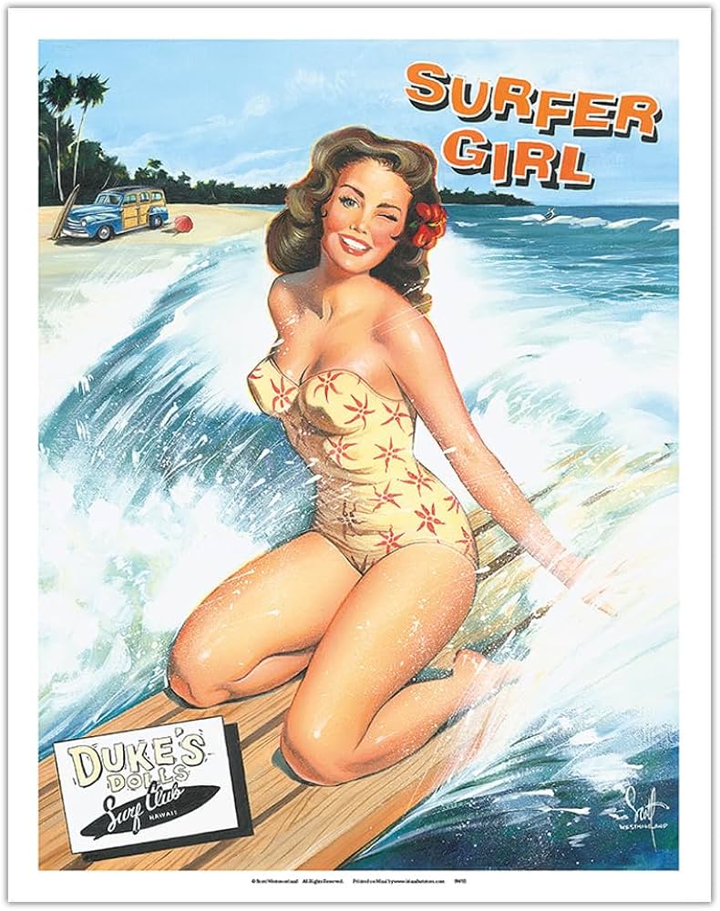 Amazon.com: Surfer Girl - Retro Woodie with Surfboards and Surfing