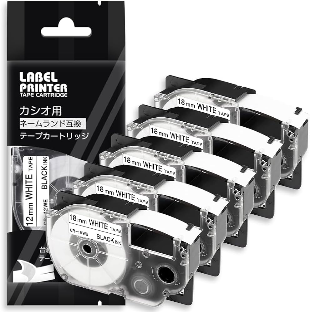 Amazon | 18mm 白地黒文字 CR-18WE と互換性のある ネームランド