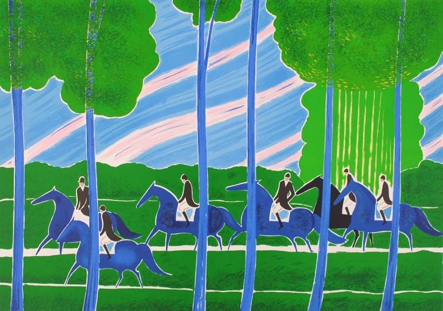 Amazon | セルジュ・ラシス 「森の乗馬」 馬 絵画 リトグラフ 版画 額