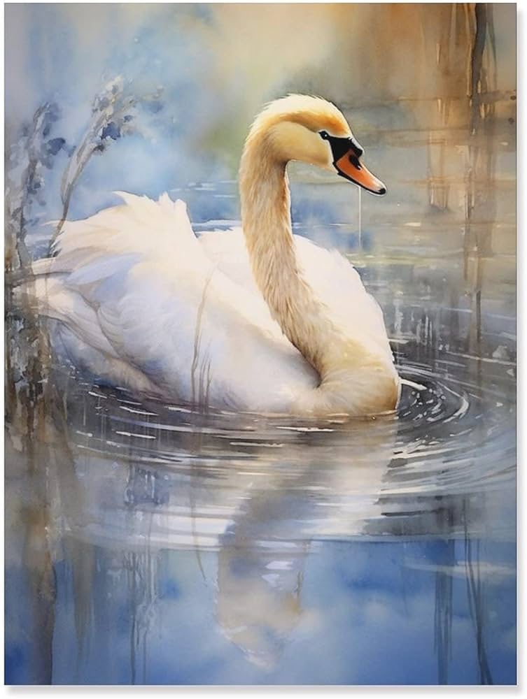 Amazon.co.jp: 絵画 白鳥の水彩画インテリア 絵画 動物の壁画油絵