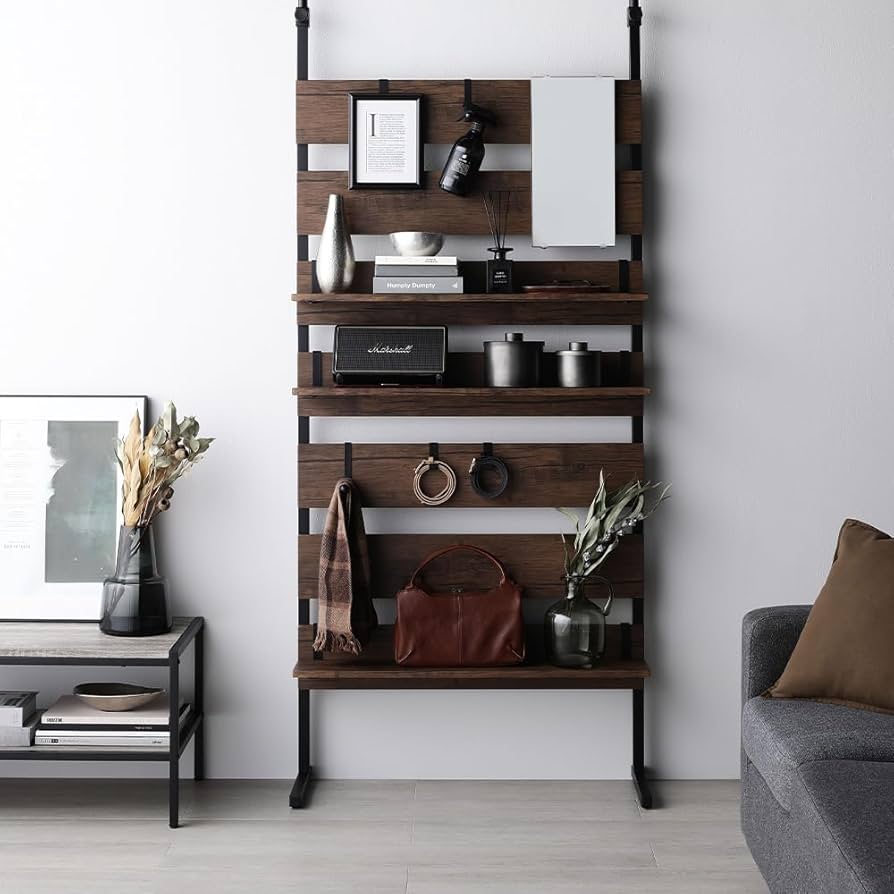 Amazon｜RASIK つっぱり棚 突っ張りラック ミラー・フック付き 本体