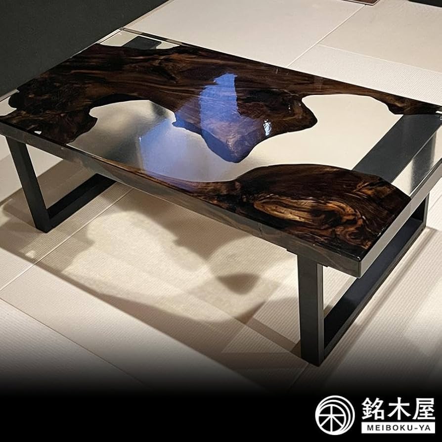 Amazon.co.jp: 銘木屋 神代杉 ローテーブル 一枚板 レジンテーブル 座