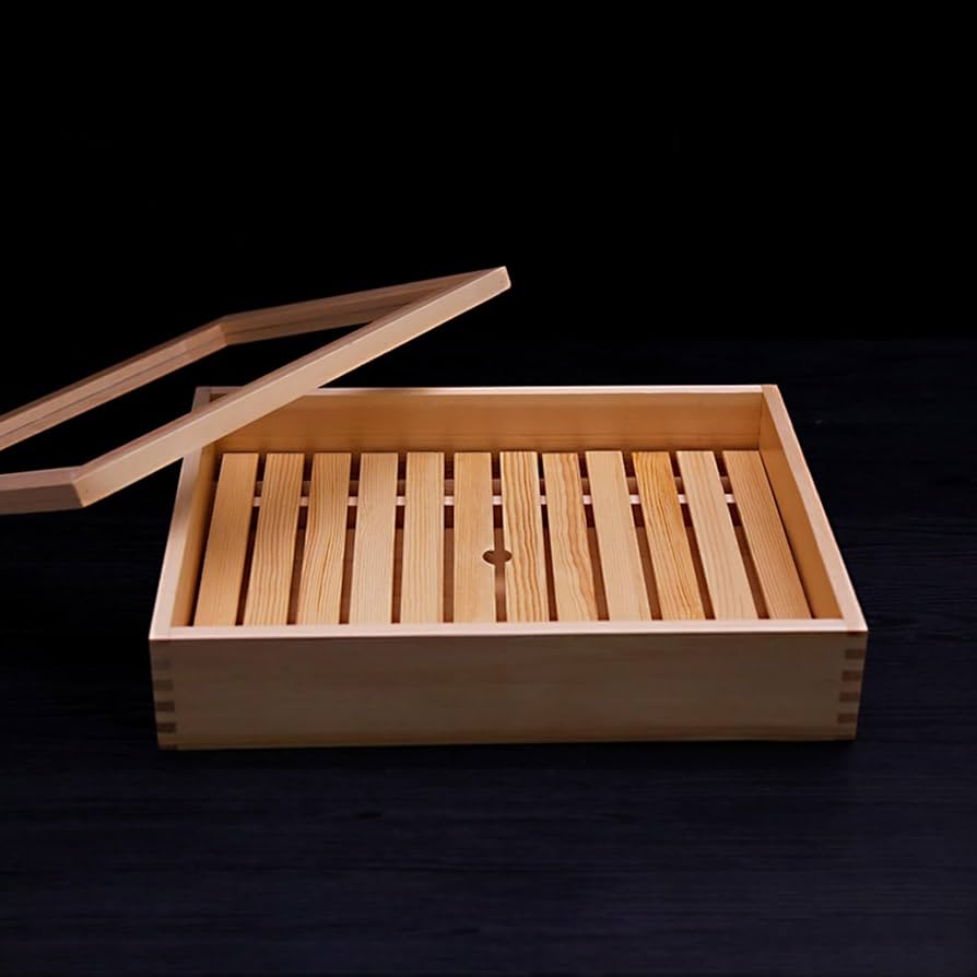 Amazon.co.jp: MDDKOP 木製寿司箱 ネタ箱 目皿 アクリル製 刺身箱 フタ