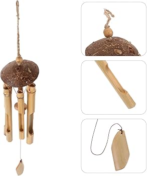Amazon.co.jp: 竹風鈴、ココナッツトップ木製風鈴、中国木製風鈴、中庭