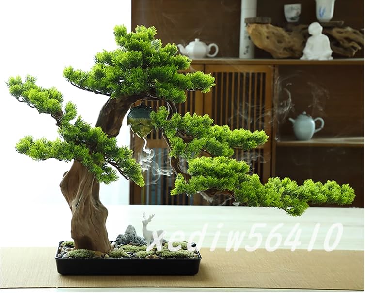 Amazon.co.jp: 高級模造迎客松盆栽 置物 禅意迎客松盆栽装飾品 花芸術