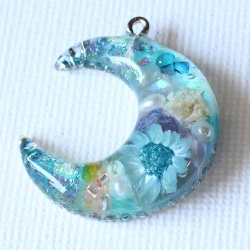 Amazon.co.jp: No.24126 青系 三日月レジンネックレス レジンチャーム