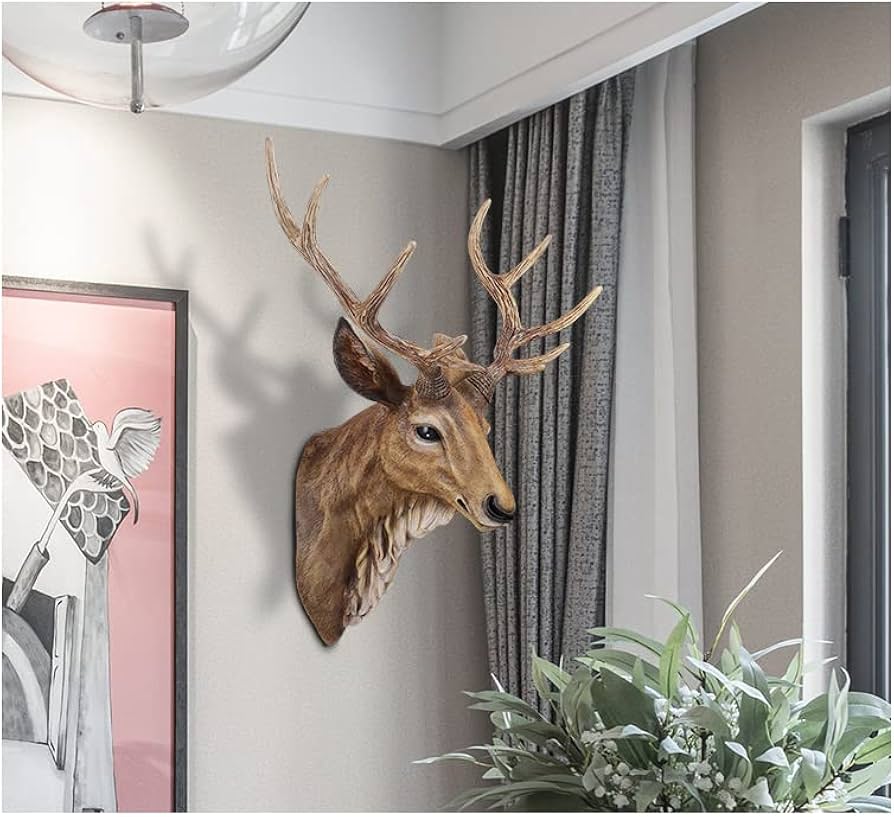 Amazon.co.jp: 56x40x28cm フェイク剥製動物の頭部壁の装飾、手作りの