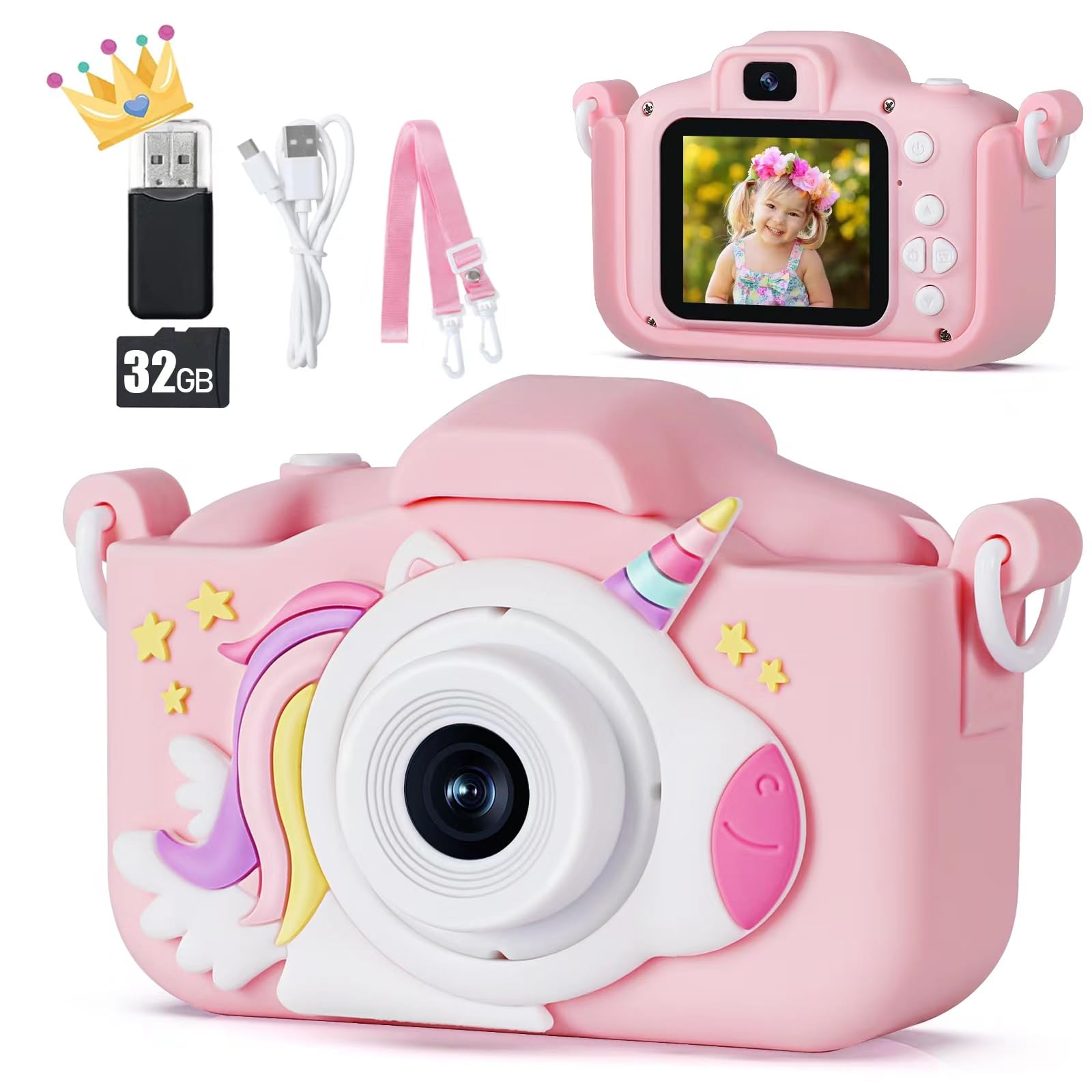 Amazon.com: KIZJORYA X5 Kids Digital Camera, Pink, Unisex, 32GB SD