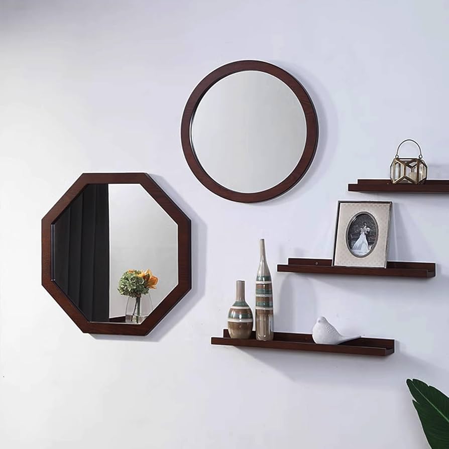 Amazon.co.jp: おしゃれ 八角鏡 壁掛け鏡 八角形 無垢材 鏡 角型 木製
