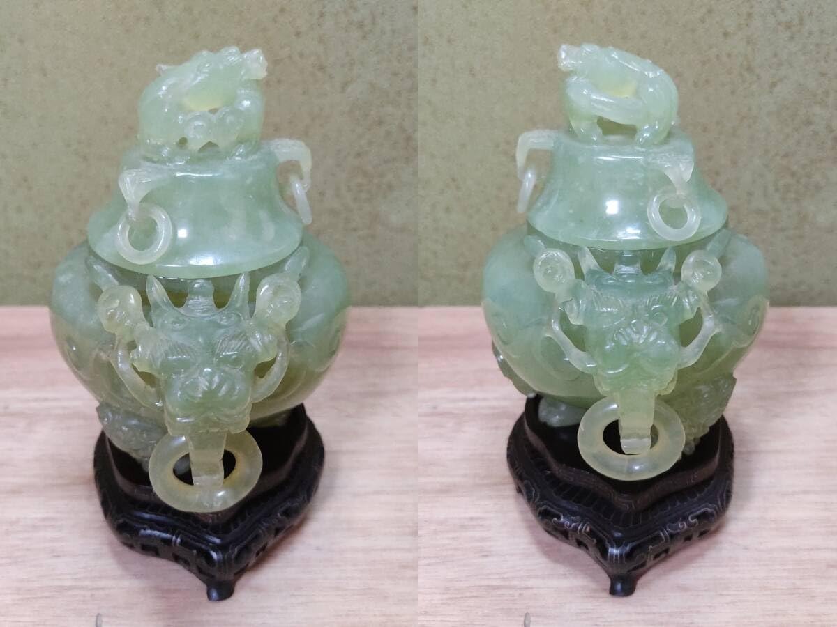 Amazon｜玉香炉 翡翠 玉石 彫刻 香炉 唐木足付台 中国美術 軟玉 置物