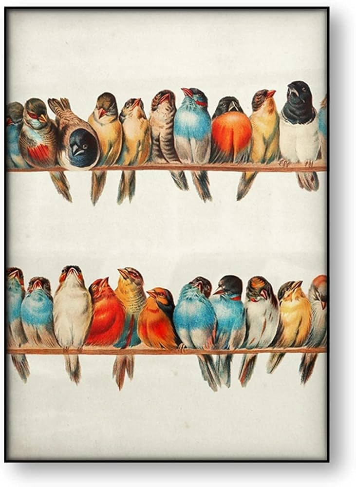 Amazon.co.jp: ビンテージ キャンバス プリント 鳥の群れ ポスター