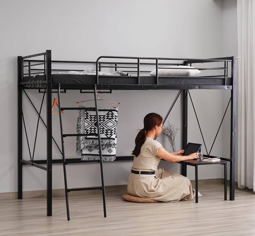 Amazon｜Kennkari ロフトベッド ローデスク付き パイプベッド 机付き