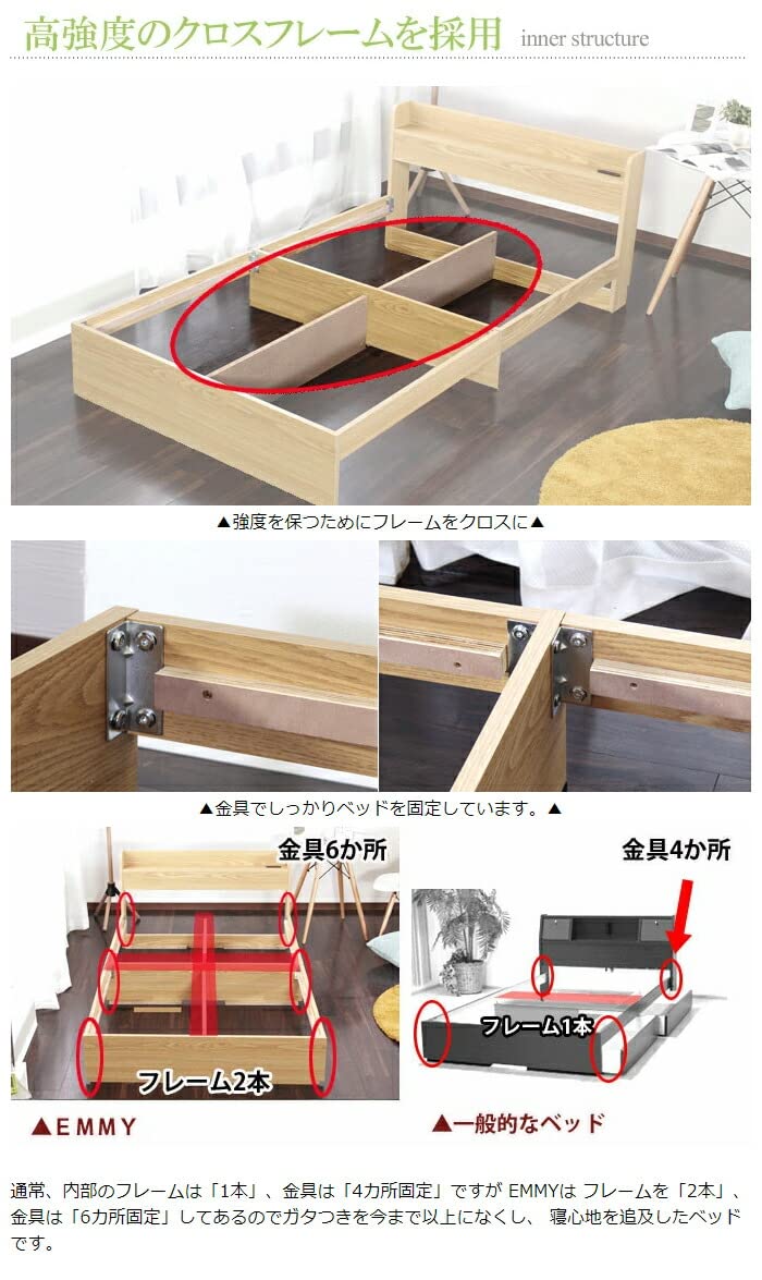 Amazon｜ビックスリー ダブルベッド 収納付きベッドフレーム 引き出し