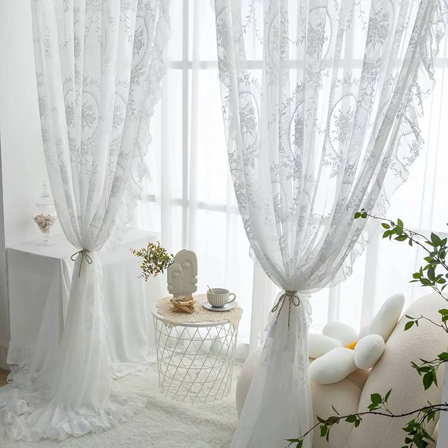 Amazon｜OSONA 姫系 レースカーテン 白 遮像 春夏 小窓 おしゃれ