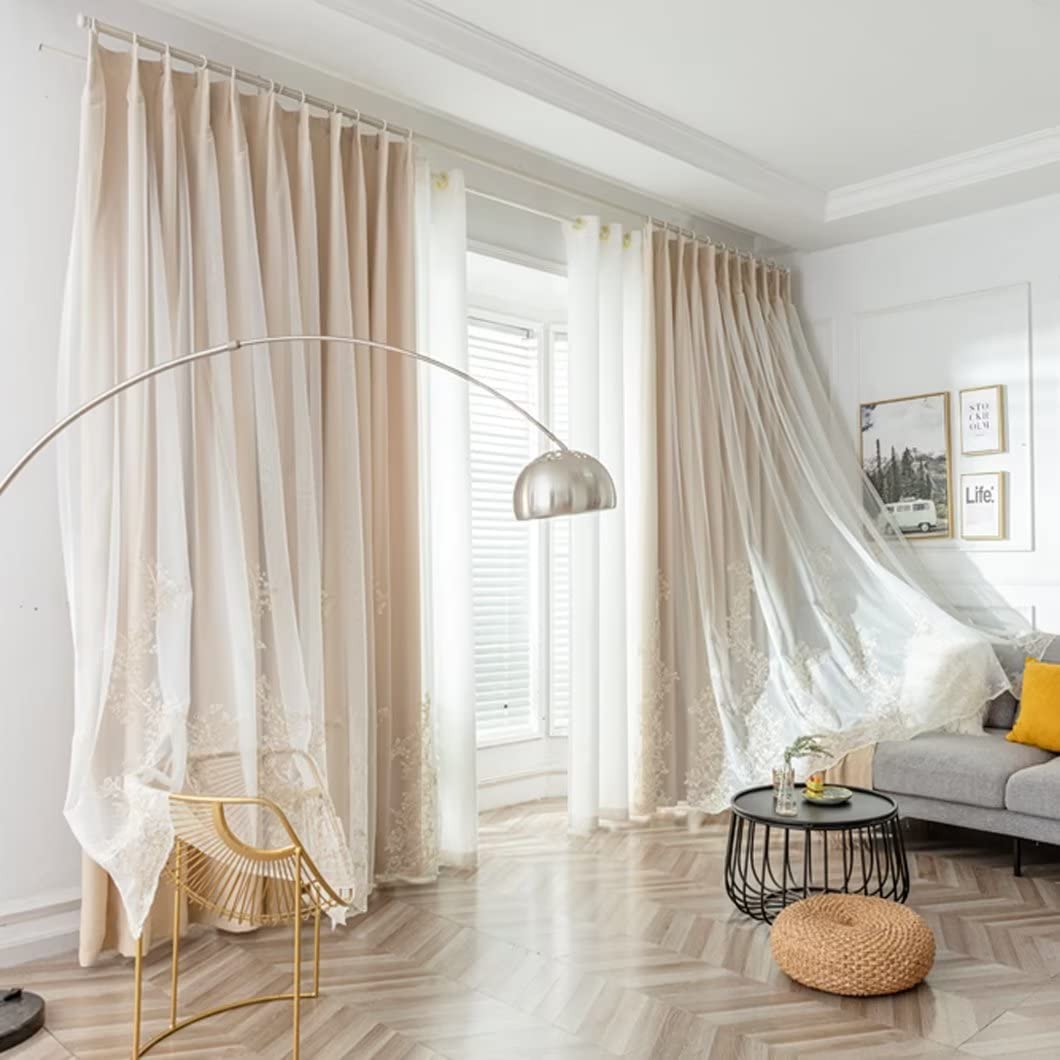 Amazon｜姫系 遮光カーテン おしゃれ 可愛い 一体型カーテン 刺繍 二重