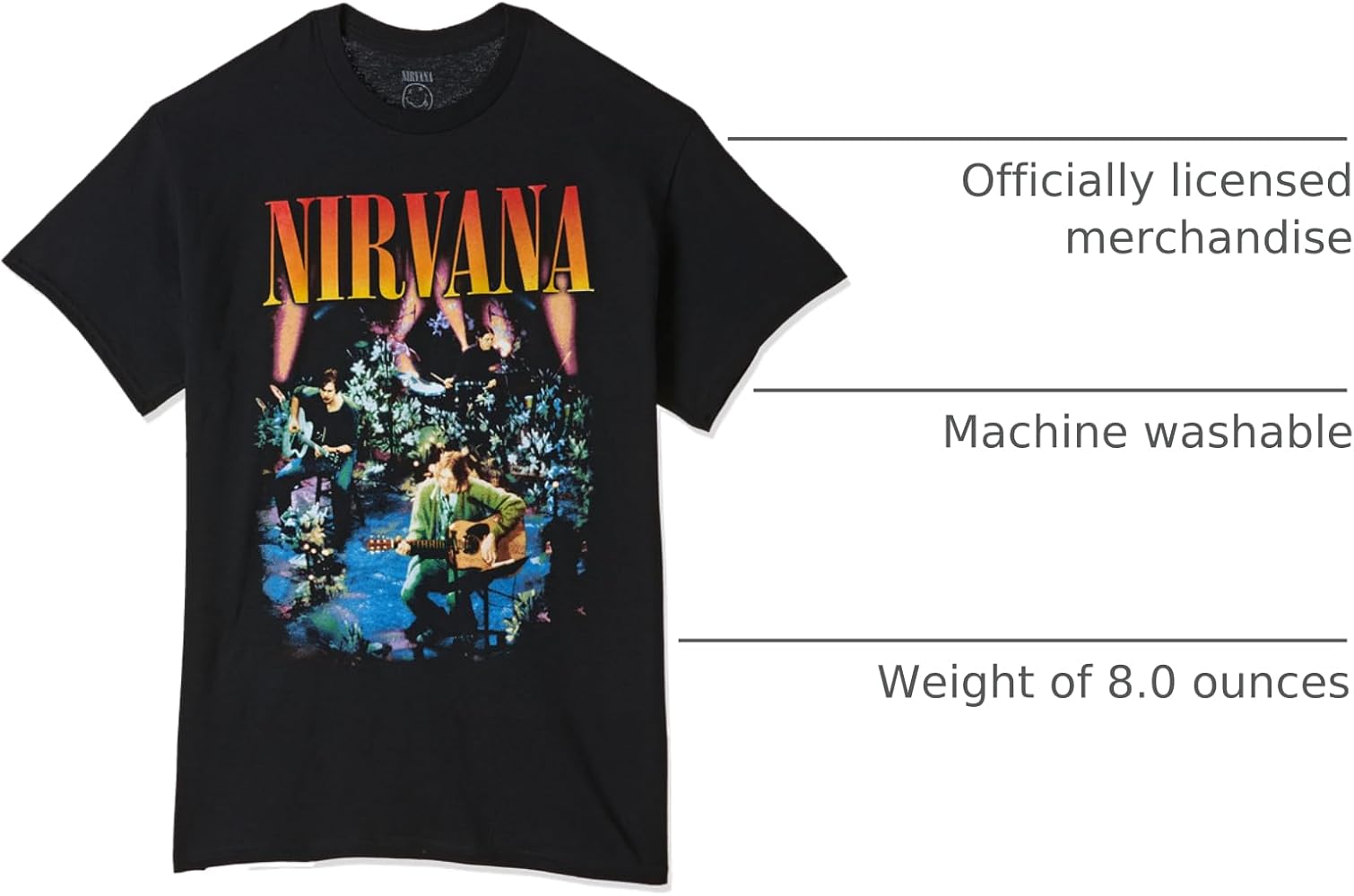 Amazon.com: Nirvana Live Concert Photo T-Shirt, Black, Medium