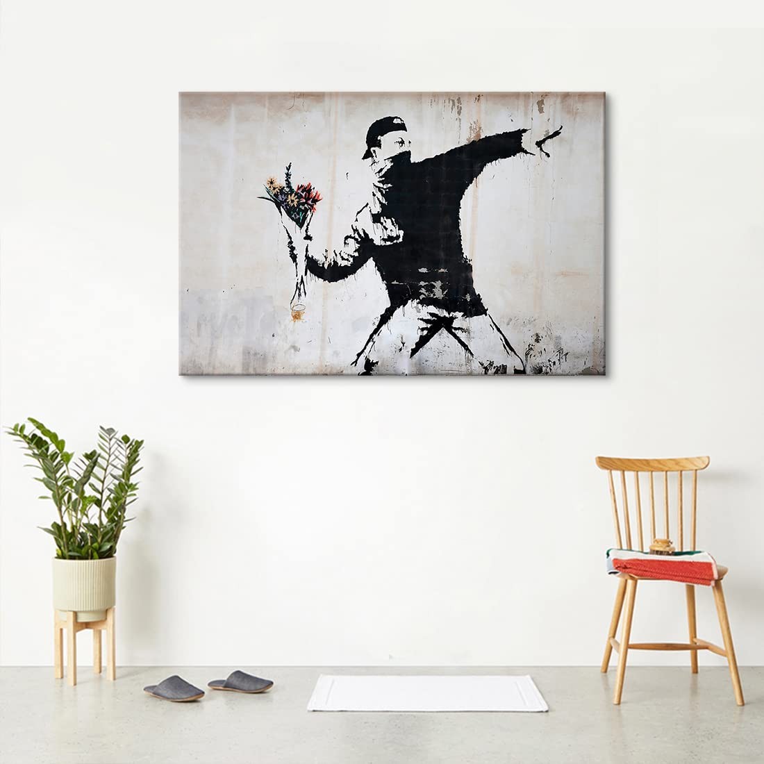 Amazon.co.jp: バンクシー 花束を投げる男 アートパネル 1枚 飾り絵