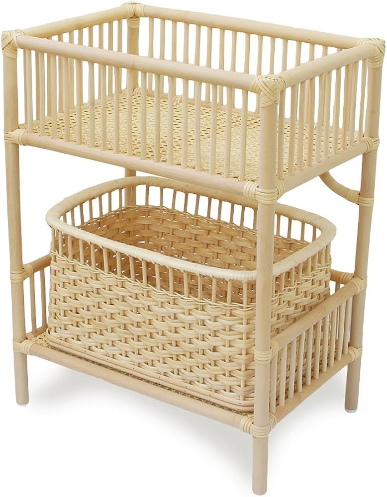 Amazon｜ツルヤ商店 籐製 2段ランドリーラック バスケット付/ラタン