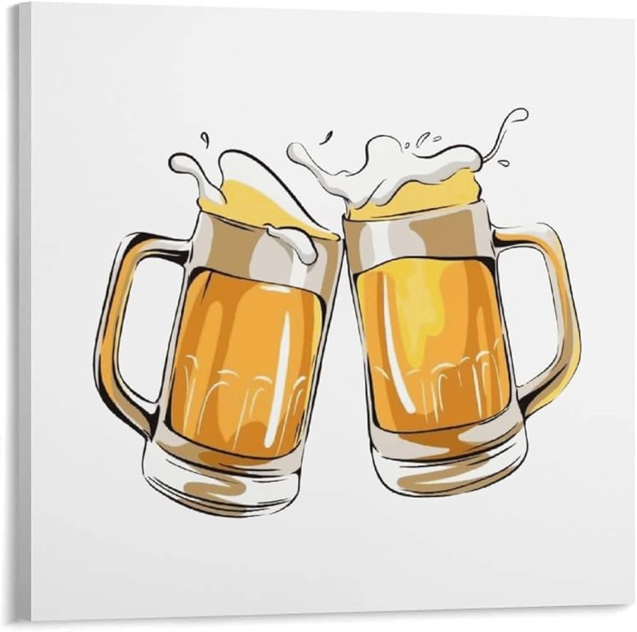 Amazon｜アートパネル ビール 乾杯 イラスト 装飾画 アートフレーム