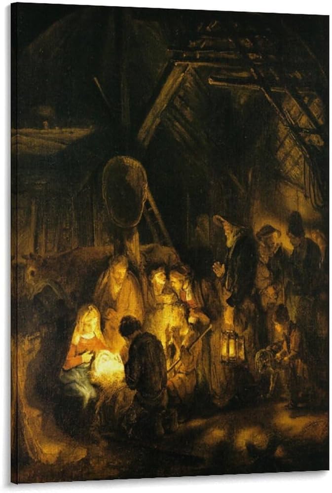 Amazon.co.jp: 画家レンブラント名画羊飼いの礼拝ポスター キャンバス