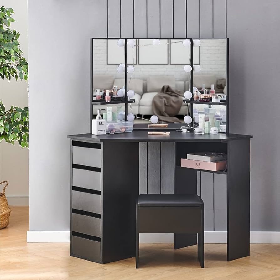 Amazon.co.jp: HomeSailing ドレッサー 化粧台 ライト付き 三面鏡