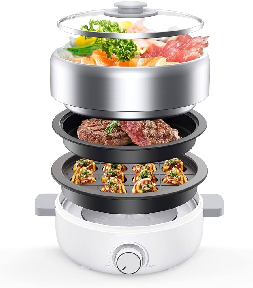 Amazon | グリル鍋 電気鍋 3-in-1 2～3人用 ホットプレート 2.5L小型