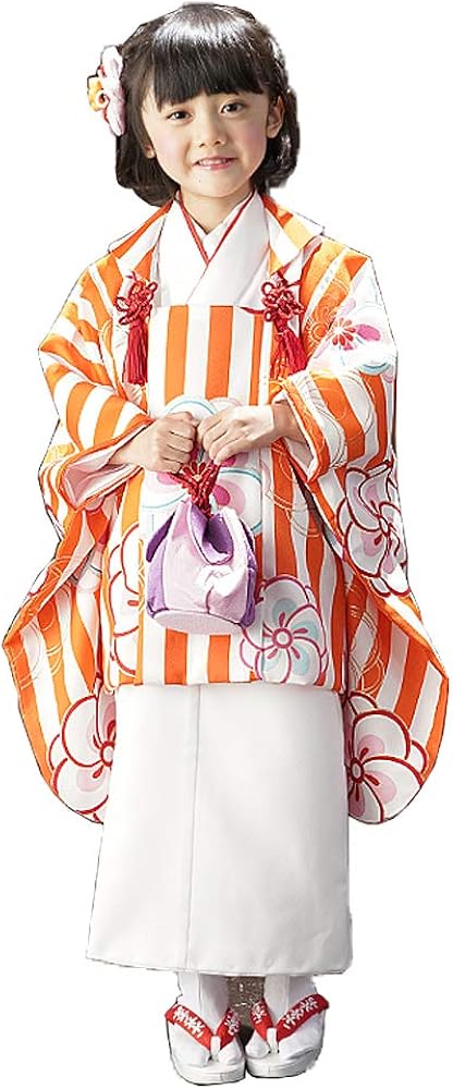 Amazon | [京都瑠璃雛菊] 七五三 着物 女の子 3歳 被布セット オレンジ