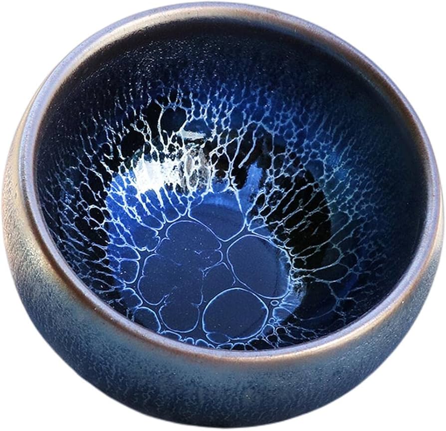 Amazon | 天目茶碗 茶道具 抹茶碗 煎茶碗 陶芸 銀油滴釉 手作り窯作