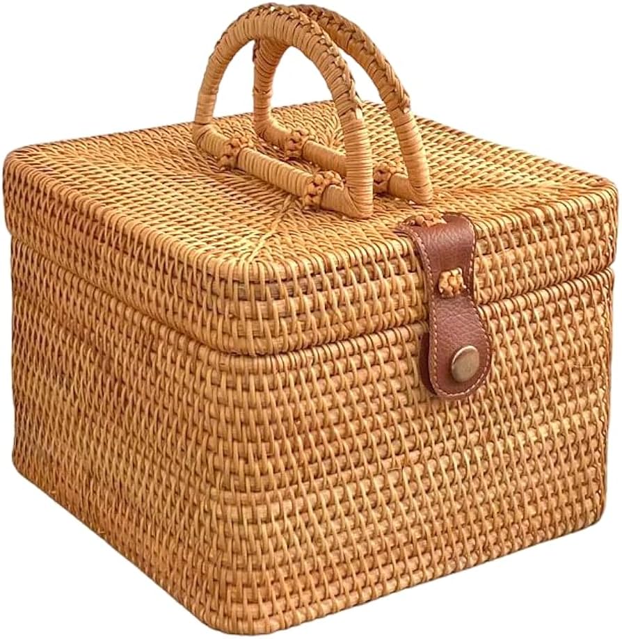 Amazon｜ラタン かごバスケット フタ付き ピクニックバスケット 英国風