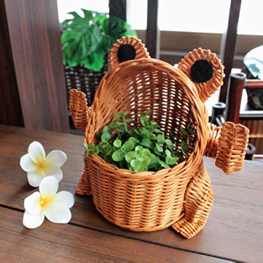 Amazon｜カエル ラタン バスケット 収納ボックス ダストボックス カゴ